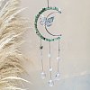 Natural Green Aventurine Chip Wrapped Moon with Butterfly Hanging Ornaments PW-WG67734-03-1