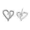 Clear Cubic Zirconia Heart Stud Earrings EJEW-N012-51P-A-1