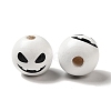 Printed Round Wood European Beads WOOD-M006-02-3