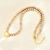 Three-color Brass Heart & Round Beaded Necklaces for Women NJEW-D314-10PG-3