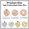 12Pcs 3 Colors Brass Cubic Zirconia Beads ZIRC-YW0001-25-2