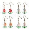Tulip Flower Lampwork Dangle Earrings EJEW-JE05526-1