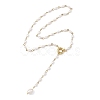 Adjustable 304 Stainless Steel Natural Pearl Rice Link Chain Lariat Y Tassel Necklaces for Women NJEW-JN06148-2