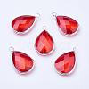 Silver Color Plated Brass Glass Teardrop Pendants GLAA-M006-A-04S-1