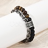 Natural Round Tiger Eye & Frosted Black Bead Bracelets BJEW-M081-01B-4