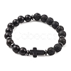 Natural & Synthetic Mixed Gemstone & Wood Cross Beaded Stretch Bracelet BJEW-JB09623-3