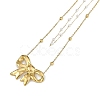 PVD Vacuum Plating 304 Stainless Steel & Plastic Imitation Pearl Double Layer Bowknot Pendant Necklaces NJEW-I129-03G-1
