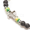 Natural & Synthetic Mixed Gemstone Beaded Stretch Bracelet with Clear Cubic Zirconia Cross for Women BJEW-JB08247-02-5