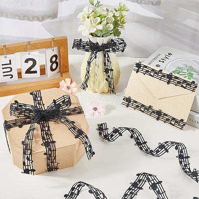 20 Yards Polyester Musical Note Lace Trim Ribbon OCOR-GF0004-44B-1