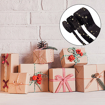 6M 3 Styles Double Sided Star Gold Stamping Flannelette Ribbons for Sewing Craft OCOR-GO0001-13C-1