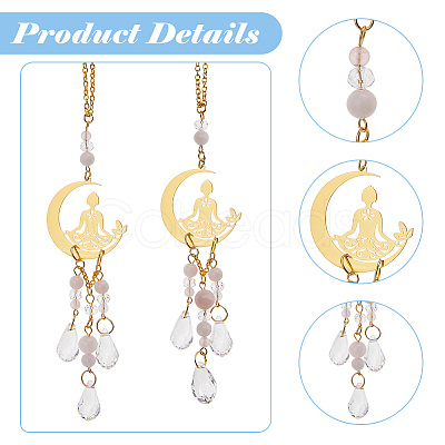 2Pcs 2 Styles Alloy Moon with Yoga Charm Pendant Decorations HJEW-DC00115-1