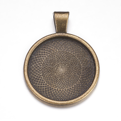 Flat Round Alloy Pendant Cabochon Settings LS-PALLOY-A15654-AB-1