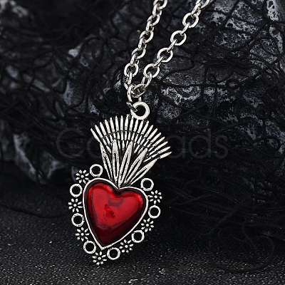 Halloween Alloy Dark Red Enamel Pendant Necklaces for Men Women Kids XF6660-3-1