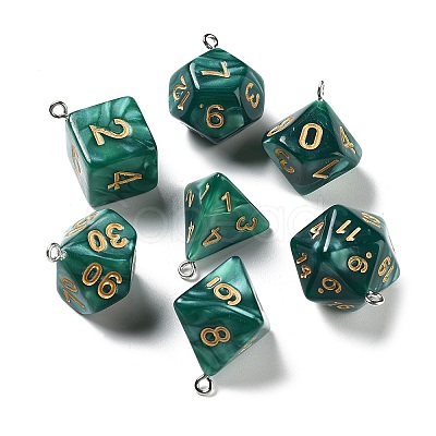 7 Styles Opaque Resin Polyhedral Dice Pendants Set RESI-A029-01P-1