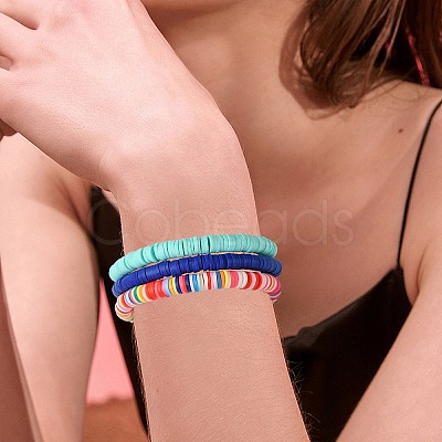 30Pcs 15 Colors Polymer Clay Heishi Surfer Stretch Bracelets Set BJEW-SW00134-1