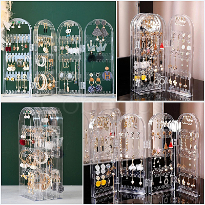 PS Plastic Earring Display Folding Screen Stands with 4 Folding Panels ODIS-WH0043-142A-02-1