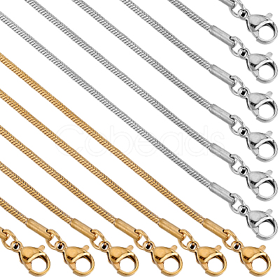 12Pcs 2 Colors 304 Stainless Steel Round Snake Chain Necklaces Set NJEW-SC0001-12-1
