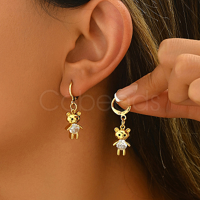 Cute Bear Brass Clear Cubic Zirconia Hoop Earrings GQ2099-1