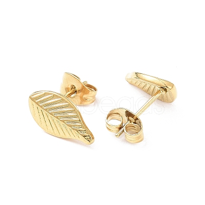 Ion Plating(IP) 304 Stainless Steel Leaf Stud Earrings for Women EJEW-I285-10G-1