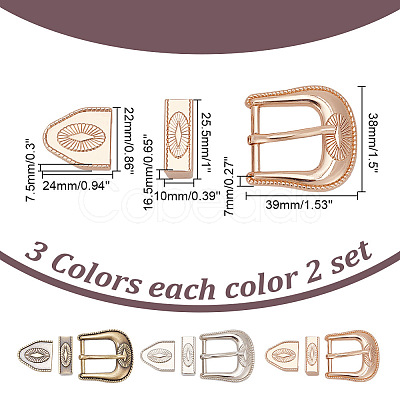 WADORN 6 Sets 3 Colors Belt Alloy Buckle Sets FIND-WR0011-10-1