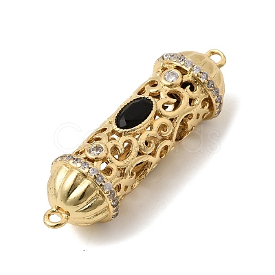 Brass Pave Black and Clear Cubic Zirconia Filigree Cylinder Connector Charms KK-C255-25G-1