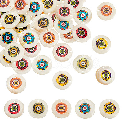 50Pcs 5 Colors Printed Natural Freshwater Shell Pendants SHEL-AR0001-10-1