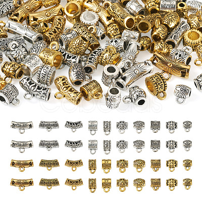 100Pcs 20 Style Tibetan Style Alloy Tube Bails TIBEB-TA0001-27-1