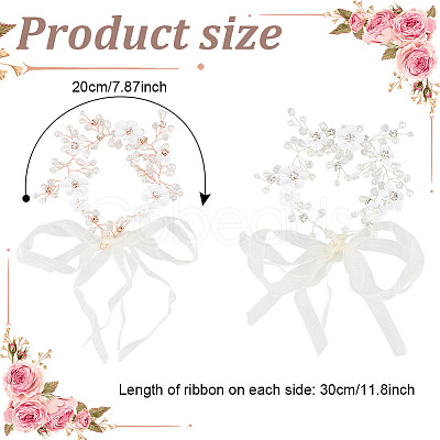 GOMAKERER 2Pcs 2 Colors Wedding Bridal Flower ABS Plastic Imitation Pearl Headband OHAR-GO0001-09-1