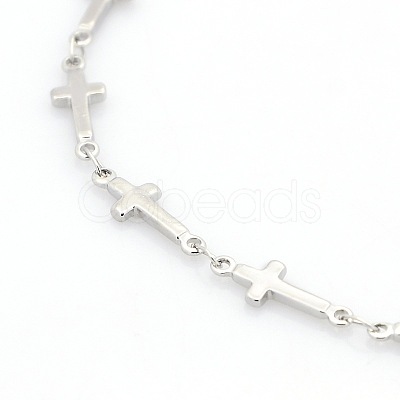 Tarnish Resistant Religious Catholic Jewelry 304 Stainless Steel Cross Link Chain Bracelets LS-STAS-O036-09P-1