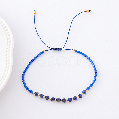 2mm Faceted Natural Blue Spot Jasper Beaded Braided Adjustable Bracelets for Women PF2854-8-1