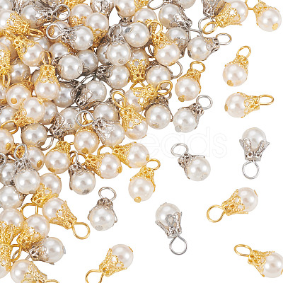 100Pcs 2 Colors Round Imitation Pearl Acrylic Pendants PALLOY-TA00292-1