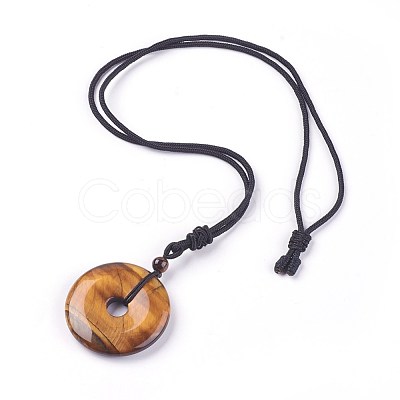Adjustable Natural Tiger Eye Pendant Necklaces NJEW-A125-C09-1