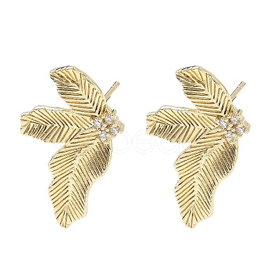 Brass Micro Pave Clear Cubic Zirconia Stud Earring Findings KK-Z106-02G-04-1