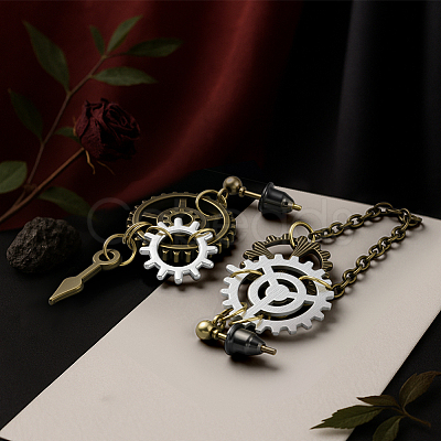 2 Pairs Alloy Toothed Wheel Dangle Stud Earrings EJEW-HY0001-19C-1