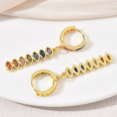 Brass Pave Cubic Zirconia Hoop Dangle Earrings KK-CBAD9DF-02G-A-1