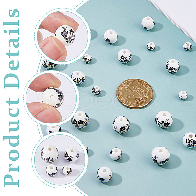 100Pcs 4 Colors Floral Printed Porcelain Beads PORC-DC0001-16A-1