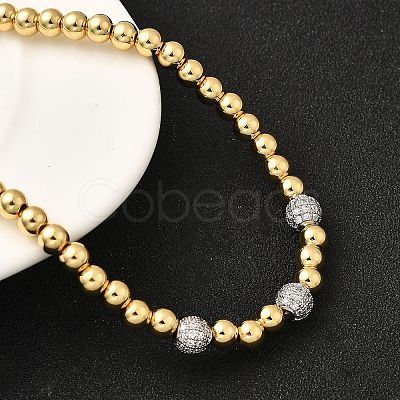 Brass Micro Pave Clear Cubic Zirconia Round Beaded Necklaces for Women NJEW-K392-17G-1