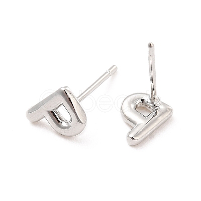 Brass Hollow Out Initial Letter Stud Earrings EJEW-A044-01P-P-1