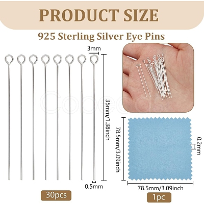 30Pcs 925 Sterling Silver Eye Pins STER-BC0002-59A-1