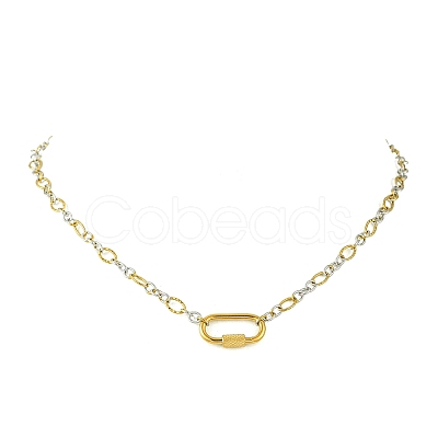 5MM Two Tone 304 Stainless Steel Textured Figaro Chain Necklaces NJEW-JN06466-02-1
