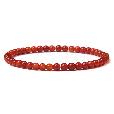 4mm Round Natural Carnelian Beads Bracelet for Men X-KG3069-11-1