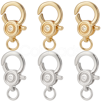 6Pcs 2 Colors Brass Micro Pave Cubic Zirconia Lobster Claw Clasps ZIRC-BBC0003-27-1