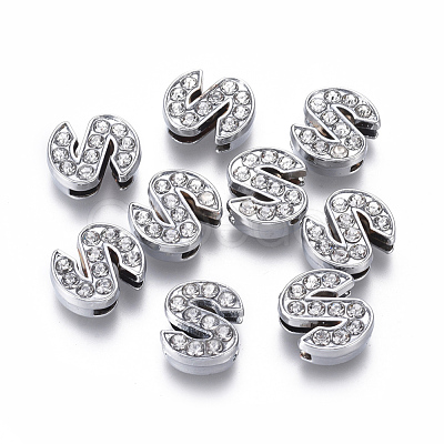 Alloy Initial Slide Charms with Grade A Rhinestones ALRI-R032-S-FF-1