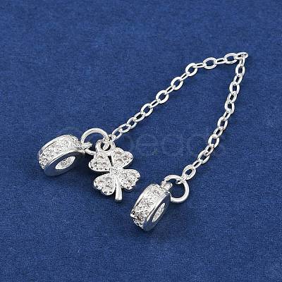 Brass Pave Clear Cubic Zirconia European Safety Chains with Charms KK-L236-16A-S-1