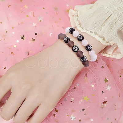 Natural Grey Agate Round Beaded Stretch Bracelet BJEW-SW00077-11-1