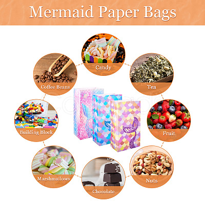 12Pcs 3 Styles Folding Mermaid Tail Print Paper Candy Gift Bags ABAG-TA0001-34-1