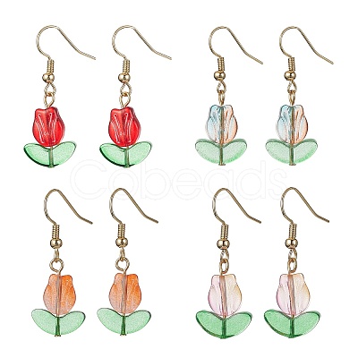 Tulip Flower Lampwork Dangle Earrings EJEW-JE05526-1