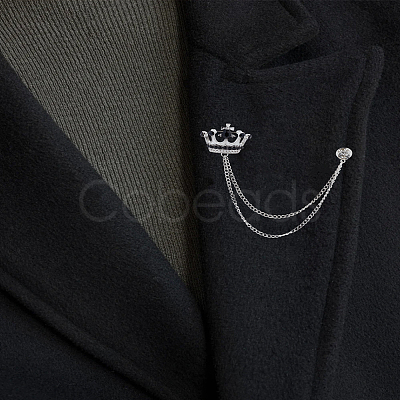 2Pcs Rhinestone Crown Hanging Chain Brooch JEWB-LP0004-97-1