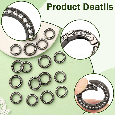 16Pcs 2 Styles Alloy Rhinestone Spring Gate Rings FIND-SP0004-52A-1