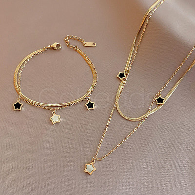 Star Stainless Steel with Natural Shell Double Layer Pendant Necklaces & Charm Bracelets Sets WGBAFA5-03-1
